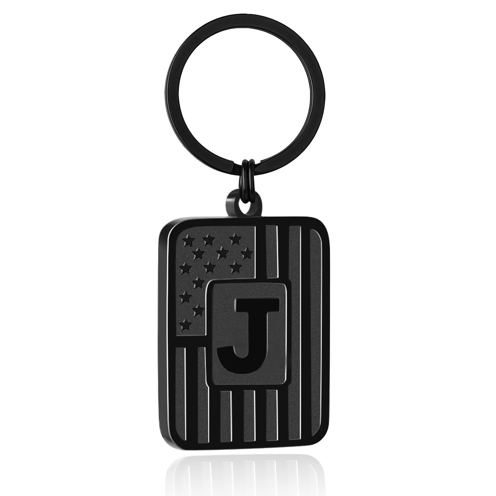 Miss Chipmunk Initial A-Z Keychain Gifts for Men,Letter American Flag Keychain,Graduation Gifts for Mens(Black J)