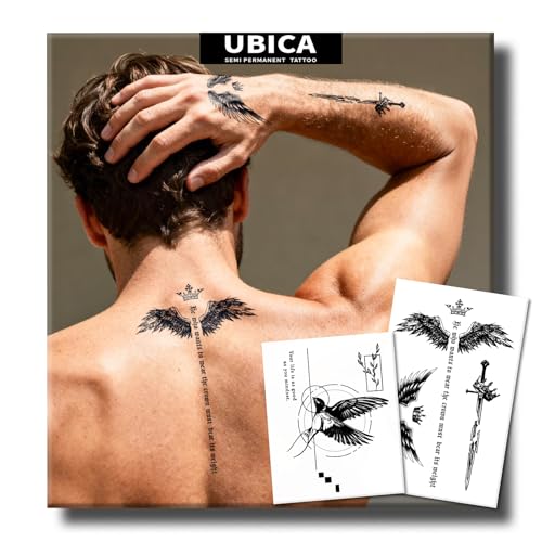 UBICA Semi Permanent Tattoos, 2 Sheets Large Realistic Temporary Fake Tattoos for Men Back Chest...