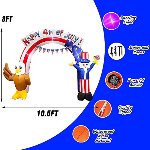 Seasonblow 8Ft Long 4Th Of July Inflatables Archway Outdoor Decorations, Fourth July Patriotic Blow Up Uncle Sam With Eagle American Flag Arch Built-In Led Inflatable For Holiday Memorial Day Yard #TOP6