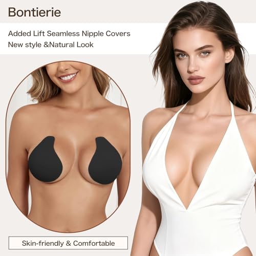 Image of Bontierie Nipple Covers Sticky Push up Bra Added Lift Seamless Ultra-Thin Pasties Women Adhesive Bras