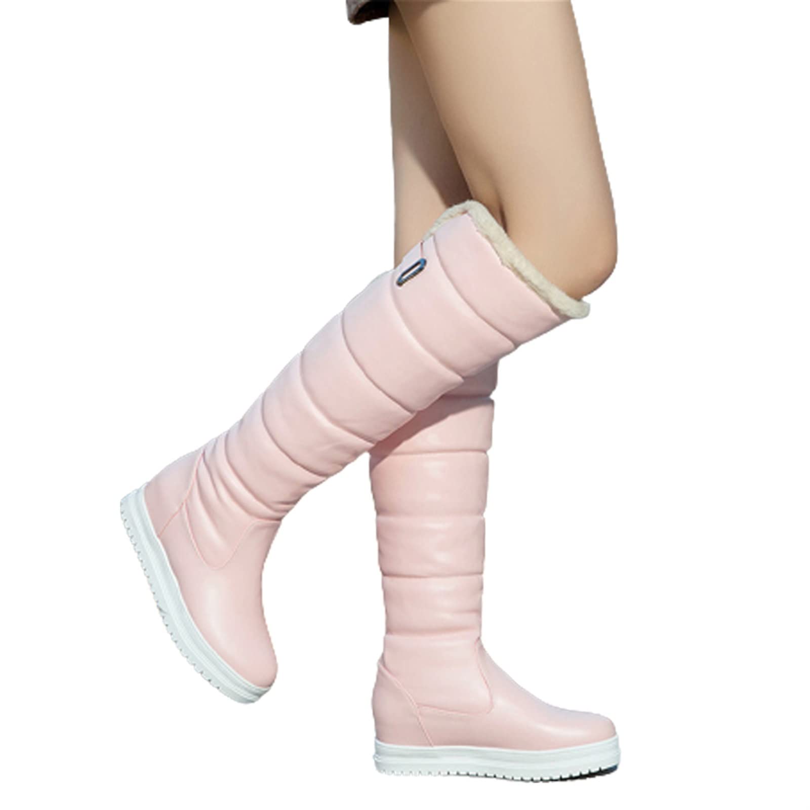 Vrouwen Platform Snowboots Student Winter Knie Hoge Lange Laarzen Pluche Gevoerde Warme Slip-on Laarzen Vrouwen Waterdichte PU Lederen Schoenen (Color : White, Size : 40 EU