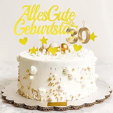 30. Happy Birthday Glitter Gold Cake Decoration Happy Birthday Cake Topper Star Shape Heart Shape Cupcake Topper with Candle for Boy Man Dad Birthday Party Cake Topper Cover