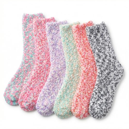 Image of Tipi Toe Womens Fuzzy Crew Socks with Anti Slip Grips Warm Cozy Fluffy Winter Slipper Socks Non Skid Home Socks for Women