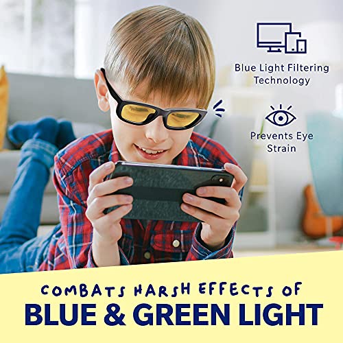 Safetyblue - Balmy Days Jr Kids Glasses, Non-Prescription Computer And Gaming Glasses With Green And Blue Light Filter, Ultra-Durable And Bendable, Unisex, Space Black #TOP4