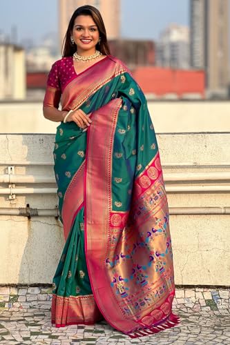 Image of SGF11 Women's Paithani Soft Lichi Silk Kanjivaram Sarees With Blouse Piece