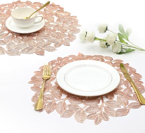 Image of Dakshya Industries Set of 2 PVC Waterproof Round Table Placemats 38x38 cm - Heat Resistant, Non-Slip Dining Table Mats (Copper)