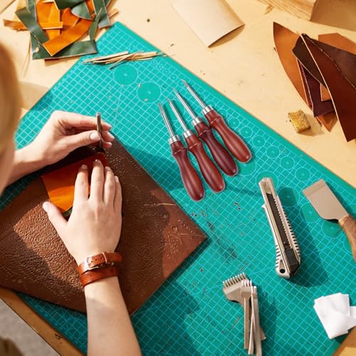 QWORK Leather Edge Bevelers Set, 4pc High Carbon Steel Edge Skiving Tools with Wood Handles, 0.8mm 1mm 1.2mm 1.4mm Leather Craft Keen Edge Cutting - Image 6