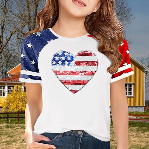Girls Boys 4th of July American Flag Patriotic USA Shirt Kids Independence Day Tops Girls Summer Shirts Short Sleeve Outfit2