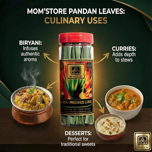 Image of MOM'STORE Rambha Pandan Basmathi Biryani Leaves Dehydrated 10g | Aromatic Natural Dried Pandanus Herb, For Biryani, Pulavo, Curries, Desserts and Beverages, Authentic Flavour from Own Farm