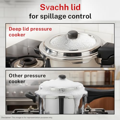 Image of Prestige 6.5 Litre Stainless Steel Deluxe Alpha Svachh Outer Lid Pressure Cooker | 10Y Warranty | Deep Lid for Spillage Control | TRIPLY Base | Gasket Release System | Gas & Induction Compatible | ISI