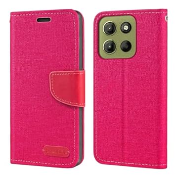 Compatível com Motorola Moto G15 4G, capa carteira de couro Oxford com capa traseira de TPU macio ímã flip capa para Motorola Moto G15 4G (6,7 polegadas) rosa