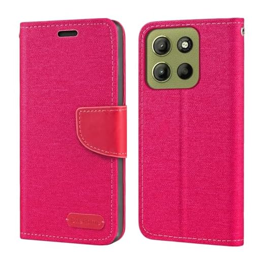 Compatível com Motorola Moto G15 4G, capa carteira de couro Oxford com capa traseira de TPU macio ímã flip capa para Motorola Moto G15 4G (6,7 polegadas) rosa