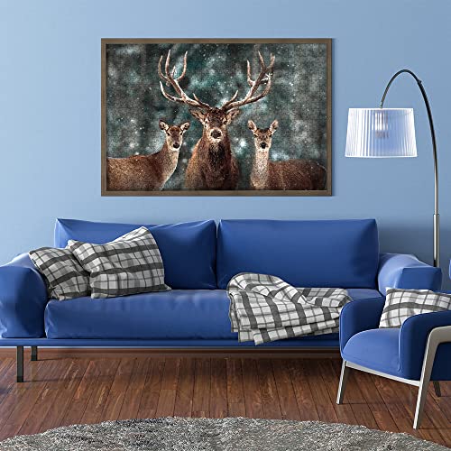 MaxRenard Noble Deer Family Puzzle para Adultos 1000 piezas con obra de arte de ciervos en la nieve, poster de 49 x 27 cm y tamaño armado de 68 x 49 cm miniatura 3