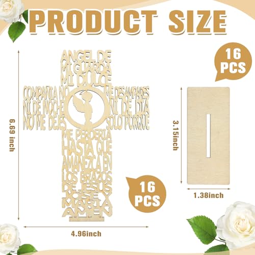 Image of Marsui 16 Pcs Wooden Baptism Centerpieces for Table, Recuerdos De Bautizo para Religious Catholic Table Decor for Christening Communion Baby Shower Wedding Vbs Sunday School Church(Angel with Cross)