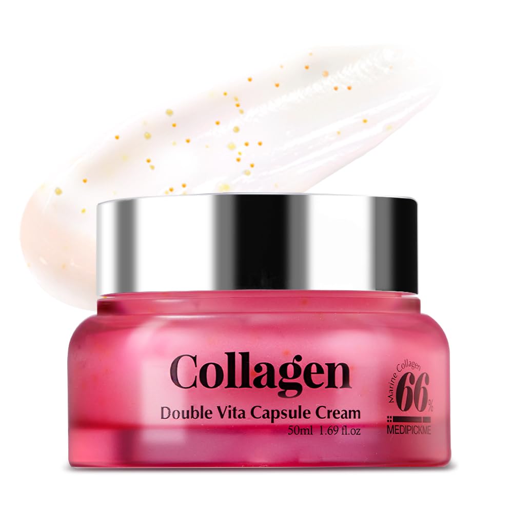 Collagen Face Cream Moisturizer, 66% Collagen Content, Hydrating & Firming, PDRN + Vitamin Capsule Cream, Korean Skincare, 50ml