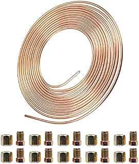 AnvFlik Brake Pipe copper coated steel Tubing 32.8Ft. of 3/16" Automotive Replacement Brake Lines Kit with 20 Nuts Fittings