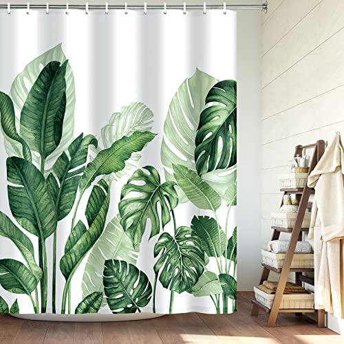 Maccyafst Tropical Leaves Shower Curtain Green Banana Leaf Shower Curtain Fabric Floral Botanical Plant Bath Curtain Waterproof Jungle Bathroom Decor With Hooks #TOP1