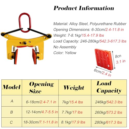 Adjustable Stone Lifting Clamp for Handle Marble/Granite, Scissor Lifter Tool with Rubber Non-Slip Chuck, Large Plate Vertical Clamp Strong Stability(2.4-7.1 in)