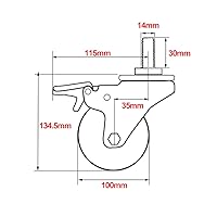 Vista 4 de 4X Caster Wheels,Trolley Furniture Caster,M14/M16 Swivel Threaded Rod,Heavy Duty,with Brake,Rubber Swivel Castor Wheel,Maximum Load Capacity 344 kg