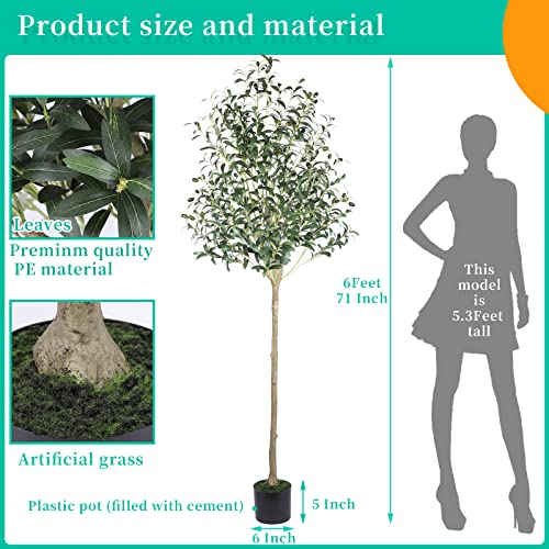 Artificial Olive Tree 6Ft（71"） Tall Fake Olive Branches And Fruits Large Faux Olive Silk Tree With Planter Artificial Tree For Indoor Outdoor Home Office Shop Decoration #TOP1