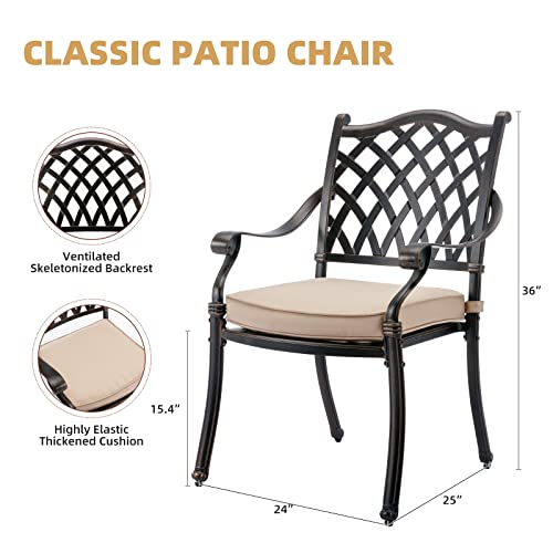 Attliahome 7-Piece Cast Aluminum Outdoor Table and Chairs, Antique Bronze Patio Dining Sets Include 60\" Large Patio Dining Table and 6 Chairs with Removable Cushion - Thumbnail 4
