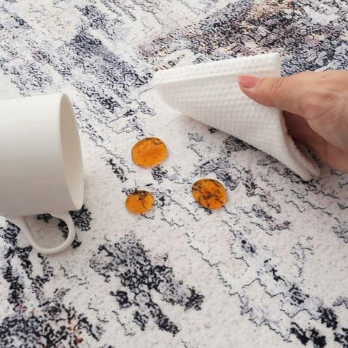Modern Abstract 5'x7' Area Rugs - Machine Washable, Non-Slip Low Pile Boho Carpet for Living Room, Bedroom, Dining Room, Farmhouse, Kids Playroom, Office - Brown