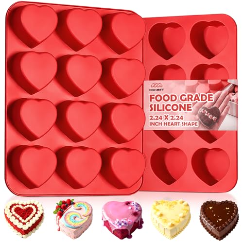 HKNMTT 2Pcs Silicone Heart Molds for Chocolate Muffin 12-Cavity Nonstick