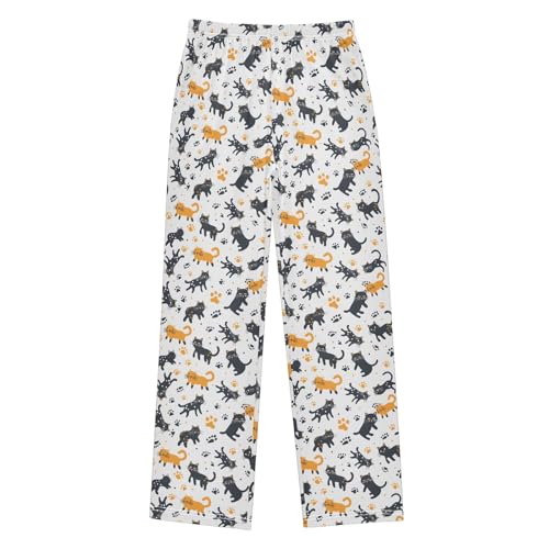 Black and Yellow Cat Long Pajama Pants Bottoms Soft Sleepwear with Pockets