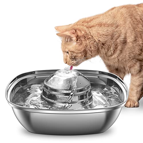 Stainless Steel Cat Drinking Fountain, 87.9oz/2.6L Pet Fountain Drinking Fountain, Ultra-Quiet Automatic Cat Drinking Fountain, Scratch-Resistant and Rust-Proof, Suitable for Cats and Small Dogs
