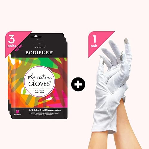Miniatura 3 de Bodipure Paquete de 3 guantes de queratina para mascarilla de mano premium, paquete de 3 guantes hidratantes para manos secas y agrietadas y guantes