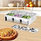 YJINGRUI Edelstahl Zutatenbehälter 6x2L,Pizza Zutatenbehälter mit Deckel und Löffel für Saucen,Marmeladen,Früchte, Gemüse,6-Fach Pizza Toppingstation,Pizza Zubehör für Küche,Restaurant und Outdoor
