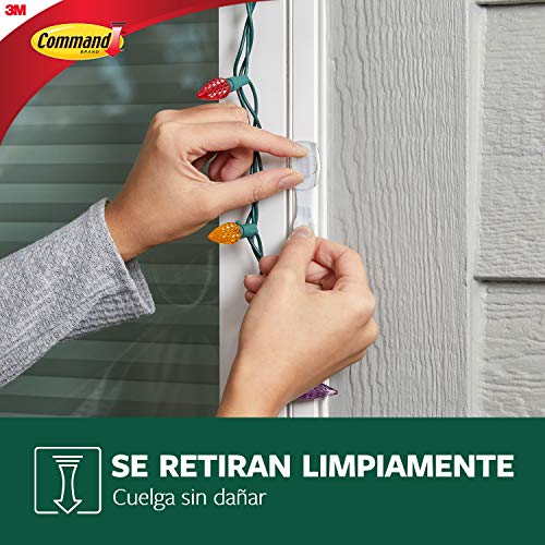 Command 17017AW 17017 AW – 8 Stück Haken Outdoor Kabelschelle transparent mit weißen Streifen, durchsichtig, 8 Ganchos