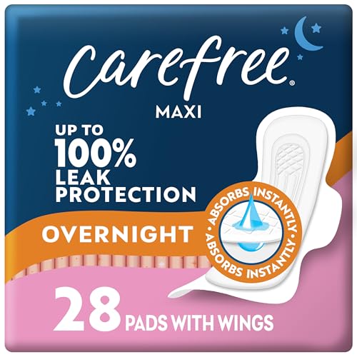 Carefree Maxi Pads for Women Overnight Pads with Wings 28ct | Carefree Pads Feminine Care Period Pads & Postpartum Pads | 28ct (Pack of 1)