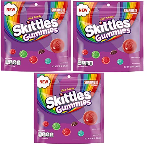 SKITTLES Gummy Candy Wild Berry Flavors Sharing Size Bags Bundle - Includes 36oz Total