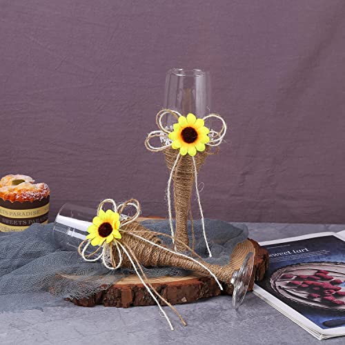 Tang Song Set Of 2 Sunflower Burlap Lace Elegant Wedding Champagne Glass Set For Parties Weddings Birthdays Anniversaries #TOP1