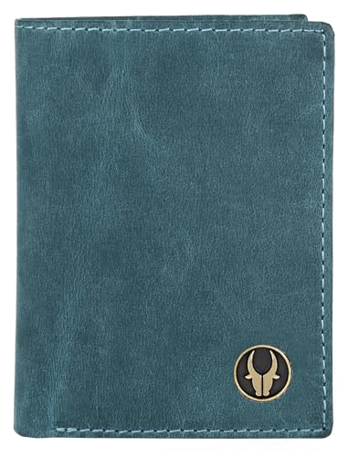 Image of WildHorn RFID Protected Genuine Leather Wallet for Men I 4 Card Slots I 2 Slip Pockets I 1 Currency Compartment (Blue Hunter)