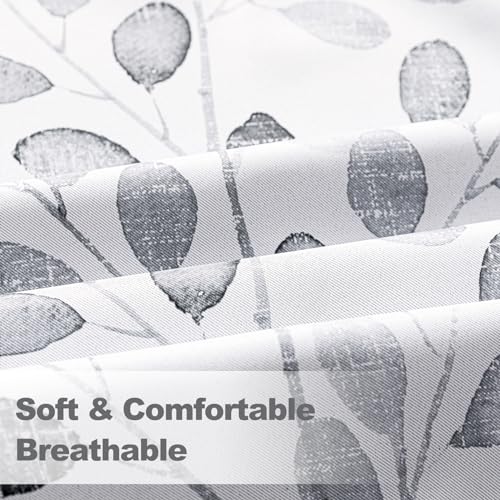Image of MYSKY HOME Grey Leaf Curtains 63 Inch Length for Bedroom Grommet 2 Panels | Privacy Protection Room Darkening Thermal Insulated Gray Printed Window Drapes for Kitchen Living Room, Each Panel 52 inch W