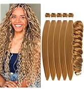 Honey Blonde Braiding Hair Pre Stretched Knotless Braiding Hair for Boho Braids Ocean Wave Boho H...