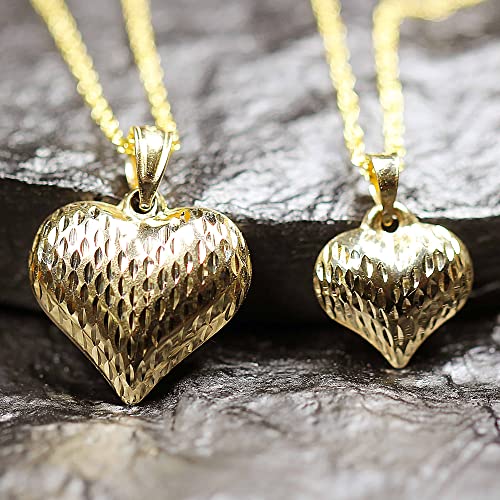 Gold Puffed Heart Charm - 14/10 Karat Gold - High Polish Diamond-Cut Pendant - 3D Jewelry - Great for Gifts2