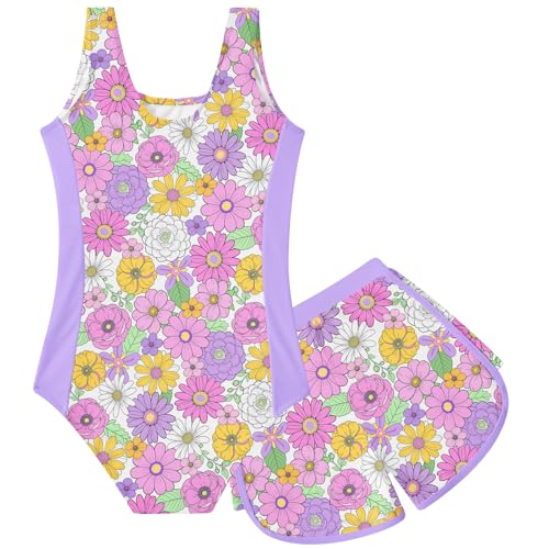Image of TUONROAD Toddler Girls One Piece Swimsuit 2Pcs Bathing Suit Kids Swimwear with Short for 3-9