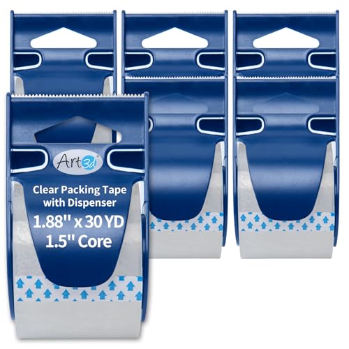 Art3D S11606 1.88 Inch X 30 Yds 𝗘𝘅𝘁𝗿𝗮 𝗟𝗲𝗻𝗴𝘁𝗵 Packing Tape 6 Rolls With Dispensers, Adhesive Carton Sealing Tape thumb #2