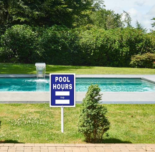 Cartello "Pool Hours to Yard con paletto", 20,3 x 30,5 cm, in alluminio, facile da installare, per uso esterno