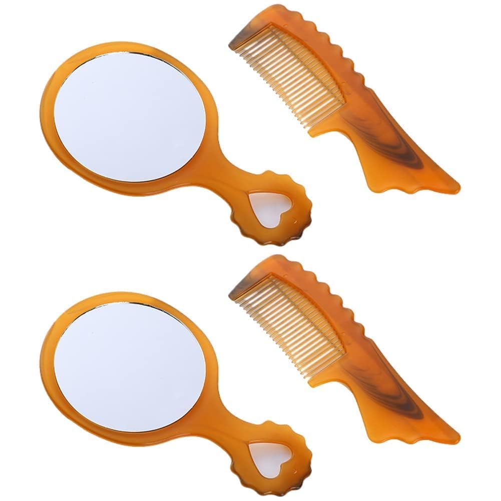 DMW 10 pcs Combo Pack of Small Brown Plastic Round Hand Mirror Comb Set with Handle, Portable Cosmetic Mirror and Comb Set, Travel Makeup Tools for Women-picture-26