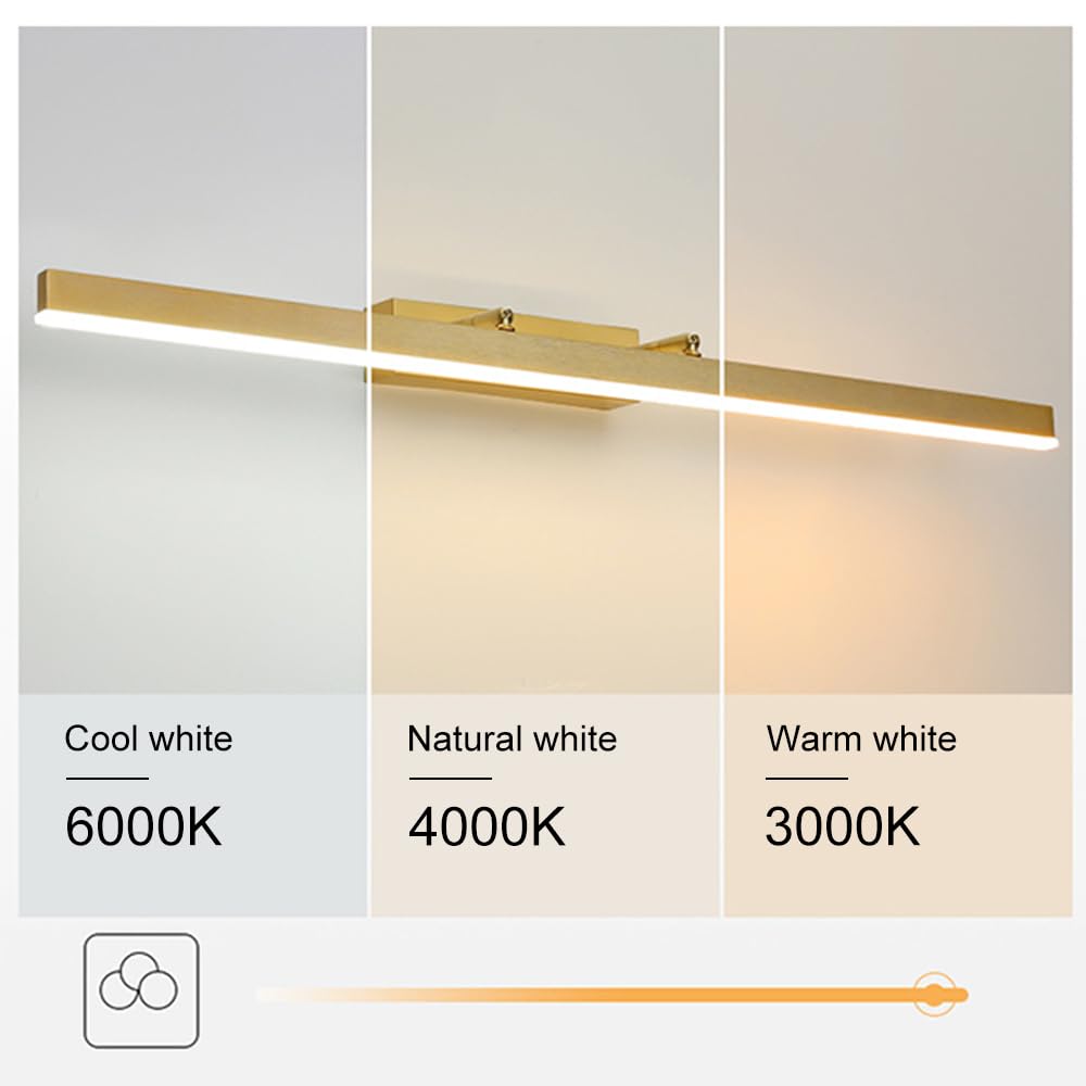 Dimmbare Spiegel-Frontlampe mit Fernbedienung, lineare LED-Badezimmerleuchte, goldene Kosmetikspiegel-Beleuchtung, drehbare Bad-Waschtisch-Wandleuchten über dem Spiegelschrank