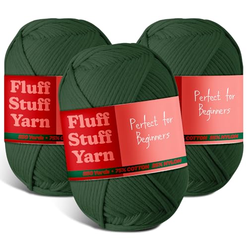 Image of Soft Yarn - Crochet & Knitting Yarn, Beginner Yarn with Easy-to-See Stitches, 3 Pack of 250 Yds Amigurumi Yarn, Cotton-Nylon Blend Tshirt Yarn, Worsted Weight Yarn 4, Hunter Green
