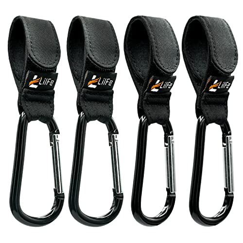 Image of 4 Pcs Baby Stroller Hooks for Hanging | Multipurpose Stroller Straps with Durable and Stylish Stroller Clips for Diaper Bags | The Perfect Mummy Hook for Stroller, Walker and Shopping (Black)