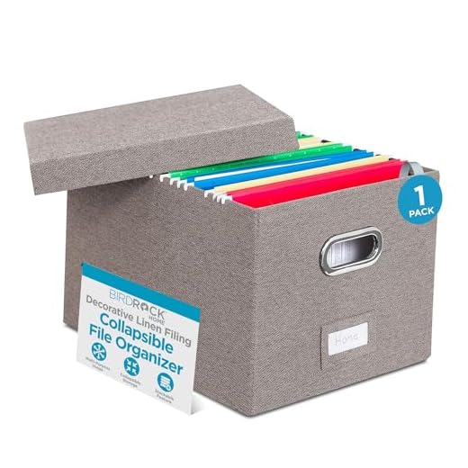 Internet's Best Collapsible File Storage Organizer with Lid - Decorative Linen Filing & Storage Office Box – Hanging Letter/Legal Folder – Home Office Bins Cabinet – Grey Container - 1 Pack