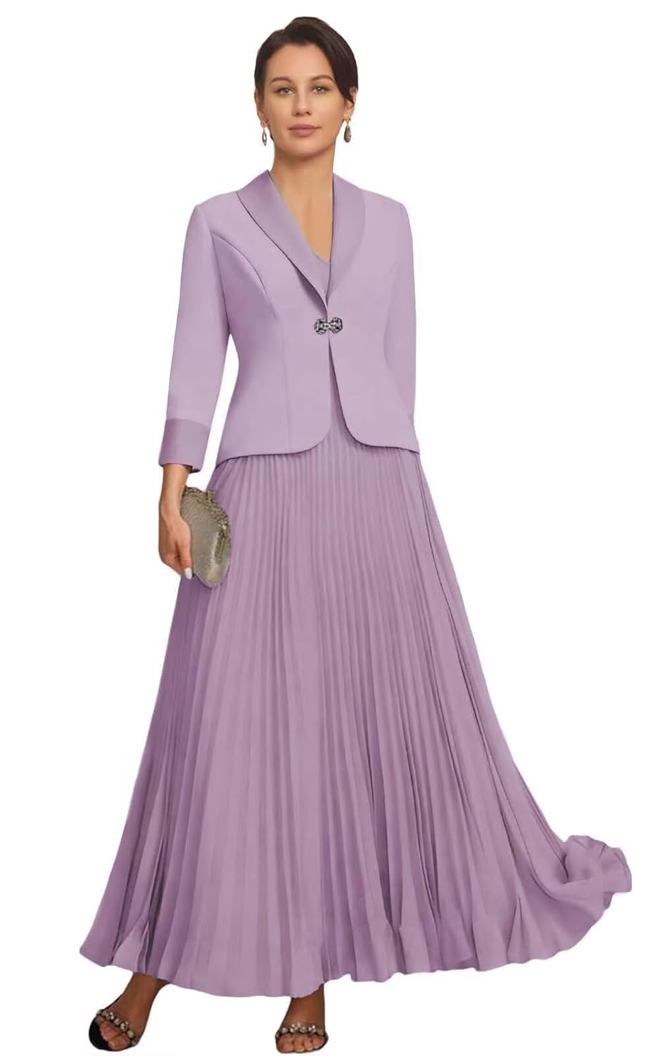 2 Pieces Mother of The Bride Dress with Jacket Chiffon Mother of The Groom Dresses 3 4 Sleeves