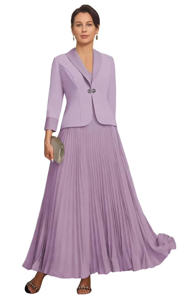 2 Pieces Mother of The Bride Dress with Jacket Chiffon Mother of The Groom Dresses 3 4 Sleeves