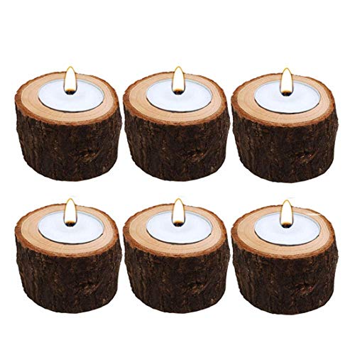 6Pcs Wooden Candle Holder Simple Tea Light Chamberstick for Rustic Wedding Party Birthday Holiday